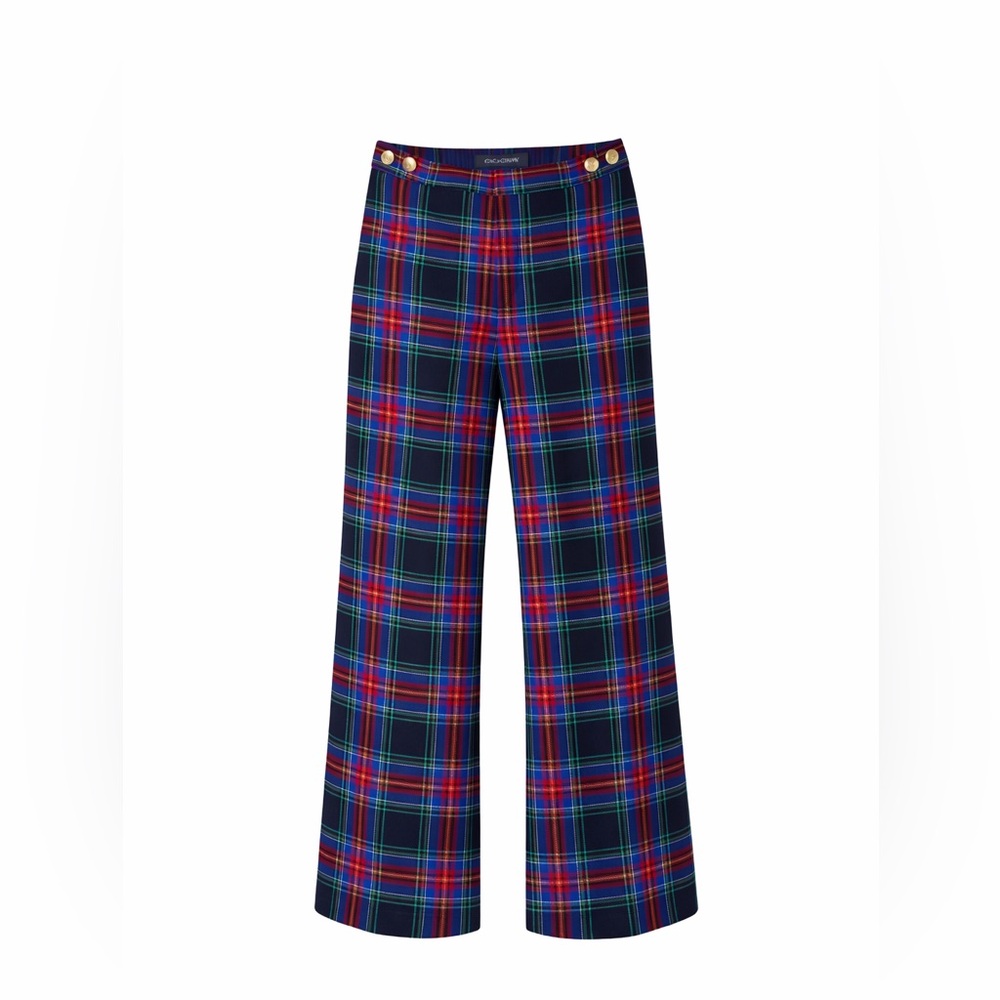 Crew Sydney Wide Leg Tartan Wool Pants Gold Buttons Size‎ 4